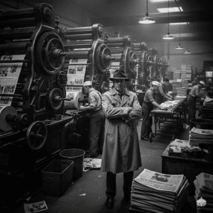Jack Hammer of newzhammer publishing in a busy printing plant printing his memoirs