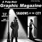 NewzHammer pulp-noir graphic magazine cover by Jack Hammer, featuring a trench-coat clad detective in a rainy alley with a femme fatale in a doorway.
