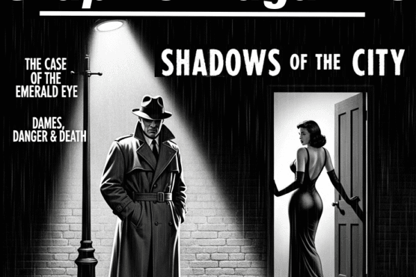 NewzHammer Magazine: Pulp-Noir Fiction & News from Jack Hammer NewzHammer pulp-noir graphic magazine cover by Jack Hammer, featuring a trench-coat clad detective in a rainy alley with a femme fatale in a doorway.