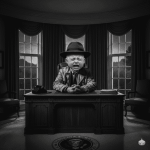 Noir flavored image of Man Baby trumps Latest Oval Office Tantrum