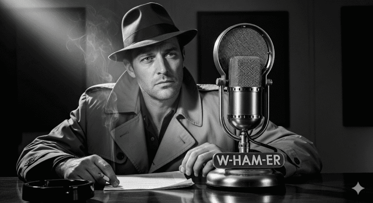 Radio W-HAM-ER, the official broadcast for Jack Hammer's pulp noir audiobooks.
