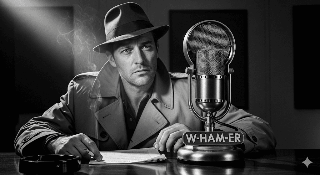 Radio W-HAM-ER, the official broadcast for Jack Hammer's pulp noir audiobooks.