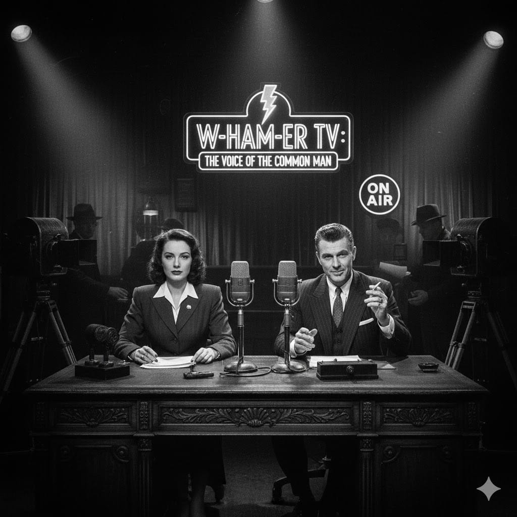 Pulp Noir TV news desk in broadcast station