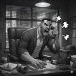 Noir animation of Jack Hammer shouting at the controller through the phone