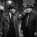 A Noir gangster Schumer grabbing a gangster trump by the nose.