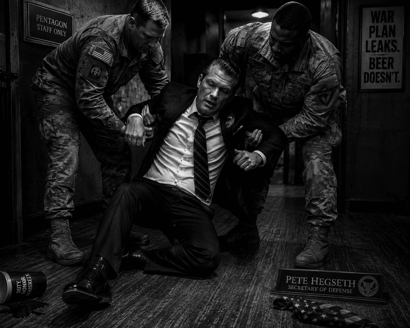 Real Service members picking a drunken Pete Hegserth of the floor