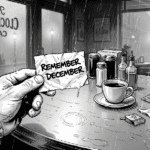 Hand holding a cryptic note that reads"Remember December".